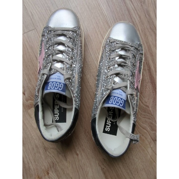 Golden Goose Super Star Silver Glitter Sneakers Womens EU 38 - Picture 10 of 16